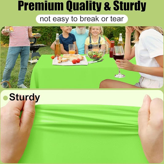 Smiry Disposable Table Cloth - 10 Pack, 54 x 108 Inch Waterproof Rectangle Tablecloths for Parties, Decorative Plastic Table Cover, Leakproof & Sturdy, Lime Green