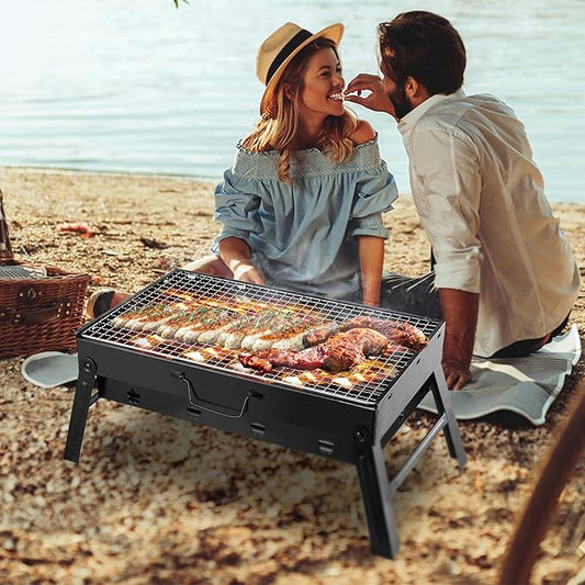 Portable Charcoal Grill, 17" Folding Compact BBQ Grill with Smoker Function, Lightweight Outdoor Grill for Camping, Backyard, Picnic, Beach & Travel