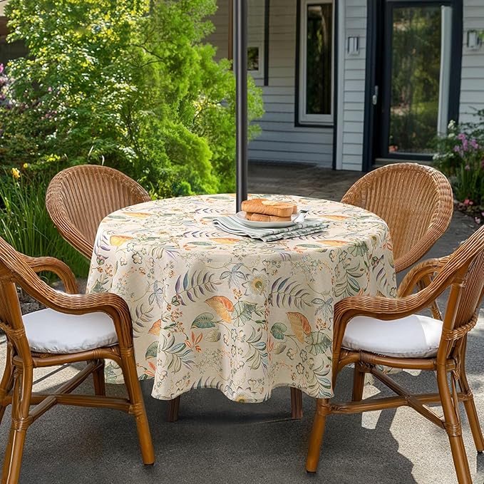 Lamberia 60" Round Patio Tablecloth with Umbrella Hole and Zipper, Waterproof Outdoor Table Cover for Patio, Backyard, BBQ, Picnic & Indoor Dining, Washable Polyester Circular Tablecloth