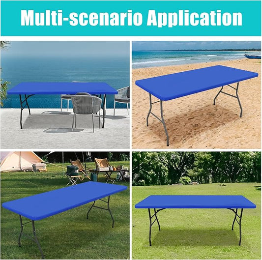 Smiry Rectangle Tablecloth, Elastic Fitted Flannel Backed Vinyl Tablecloths for 4ft Folding Tables, Waterproof Wipeable Table Covers for Indoor, Outdoor, Picnic and Camping (Blue, 24"x48")