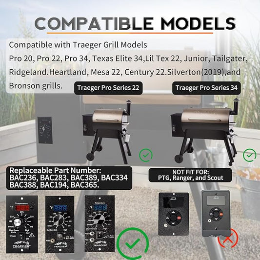 Digital Thermostat Controller Replacement for Traeger Wood Pellet Grills,Fits BAC236, BAC365, BAC283 Control Board,Compatible with Bronson 20, Pro 22/34, Texas Elite 34, Lil Tex,with Hot Rod Ignitor