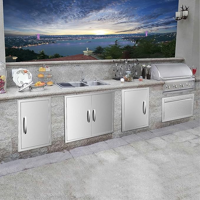Outdoor Kitchen Doors 36W x 21H Inch, Double BBQ Access Doors 304 Stainless Steel for Outdoor Kitchen Cabinet Grill Station or BBQ Island