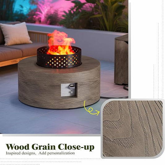 2-Piece Outdoor Propane Fire Pit Table Set w Tank Side Table 30'' Round Fire Pit Table w Wood Grain 2-in-1 Firepit Table for Outside Gas Fire Pit w 304 Stainless Steel Burner 50,000 BTU, Brown
