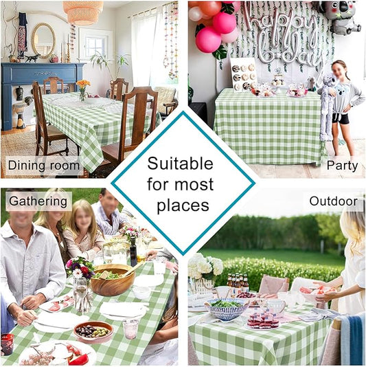 Hiasan Checkered Tablecloth Rectangle, 70 x 90 Inch - Waterproof, Wrinkle Resistant and Washable Gingham Table Cloth for Outdoor Picnic, Kitchen and Holiday Dinner, Sage Green and White