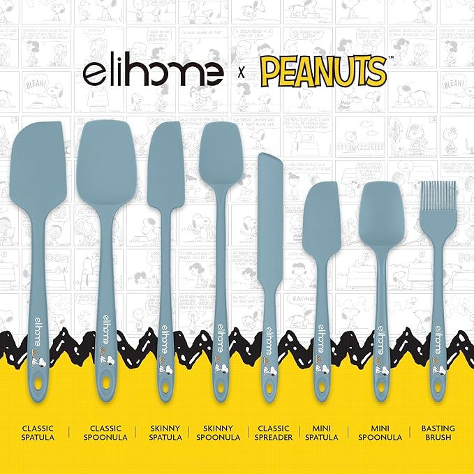 Elihome × Peanuts Silicone Basting Brush (8.75”) – Heat Resistant to 600°F, Food-Grade Platinum Silicone, Seamless 1-Piece Design, Non-Stick Safe, Dishwasher Safe,Teal Grey