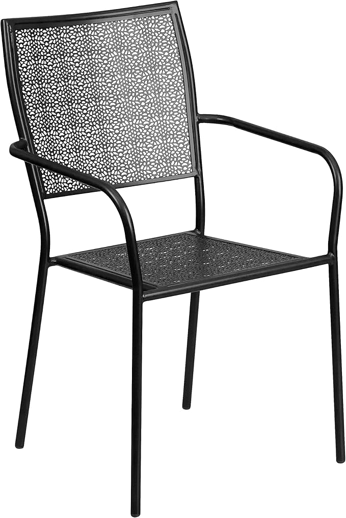 Flash Furniture Oia Commercial Grade 35.25" Round Black Indoor-Outdoor Steel Patio Table Set with 4 Square Back Chairs