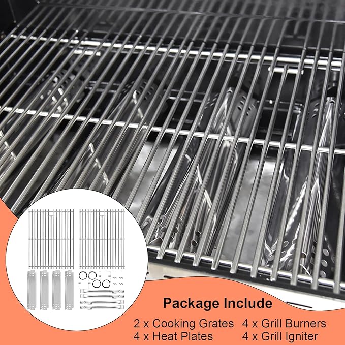 Grill Parts for Nexgrill 720-0830H 720-0830 720-0830D 720-0830T 730-0830MB 730-0830H Stainless Steel 17" Cooking Grates, Heat Plates, Burner Igniters Replacement Kit for Home Depot Nexgrill 4 Burner