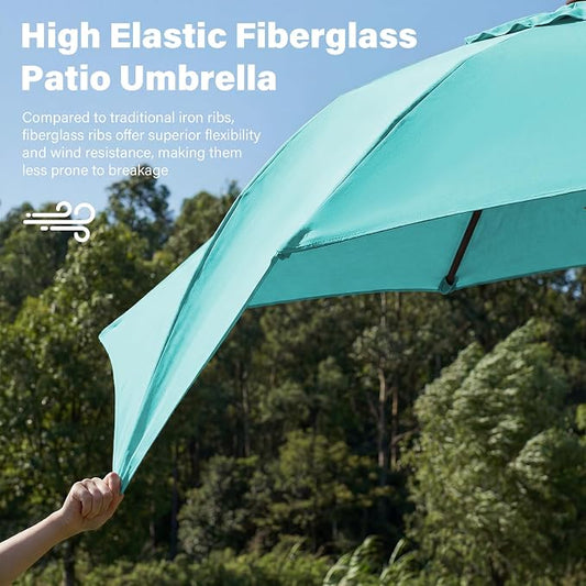 JEAREY 9FT Outdoor Patio Umbrella,Market Table Umbrella with 8 Fiberglass Ribs, Pool Umbrella with Tilt and Crank, UV Protection Lightweight & Wind-Resistant for Lawn, Garden, Deck and Backyard, Peacock Blue