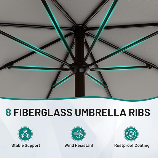 AreShark 10 FT Outdoor Patio Umbrella, Patio Table Umbrella with Push Button Tilt and Crank, Outdoor Patio Umbrellas with 8 Fiberglass Ribs, Patio Umbrellas for Market, Garden, Pool (Light Gray)