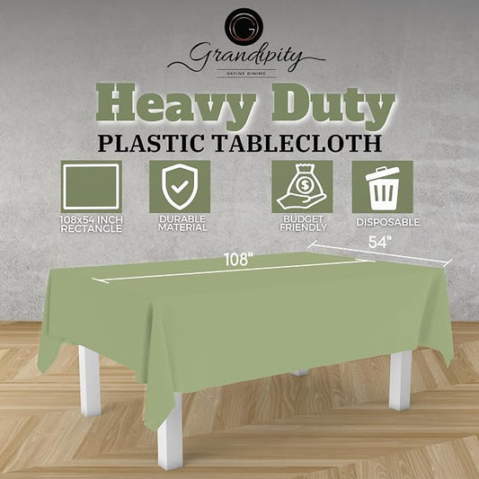 Grandipity 12 Pack Premium Disposable Plastic Tablecloth 54 Inch. x 108 Inch. Rectangle Table Cover - Sage Green