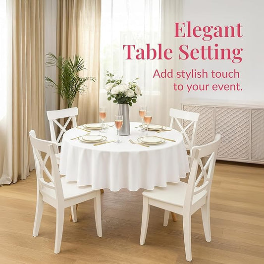 Prestee 4-Pack 84-Inch White Round Plastic Tablecloth Disposable - Durable Waterproof Table Covers for Weddings, BBQ, Parties, Outdoor Events - Elegant White Plastic Tablecloths Round for Any Occasion