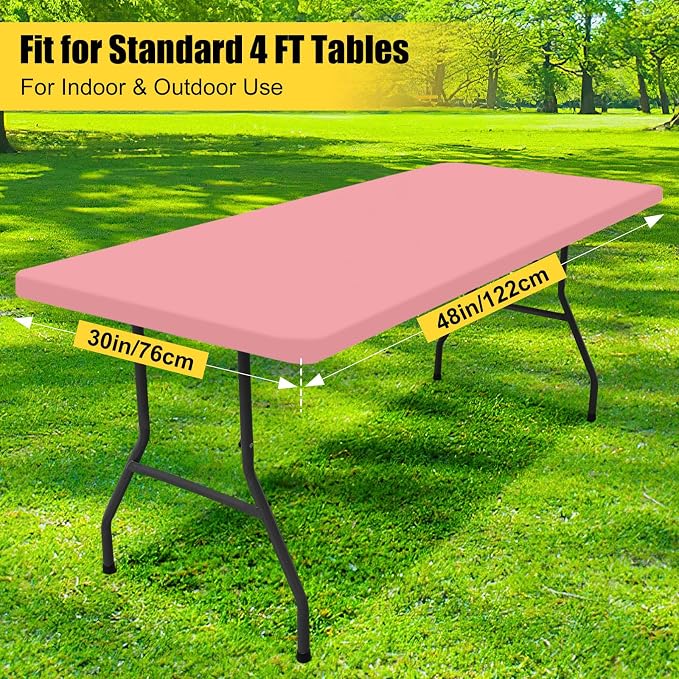 Smiry Rectangle Picnic Table Cloth, Waterproof Elastic Fitted Tablecloths for 4 Foot Tables, Washable Polyester Table Cover for Camping, Indoor and Outdoor (Dusty Pink, 30"x48")
