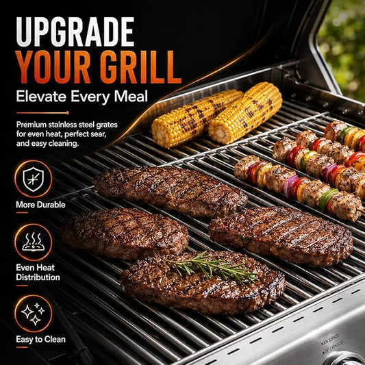 17 Inch Grill Grates for Nexgrill Replacement Parts 4 Burner 720-0830H 720-0830X 720-0888S 720-0783W,2 Pack 201 Stainless Steel Cooking Grates for Homedepot Nexgrill 5 Burner 720-0888N Gas Grill