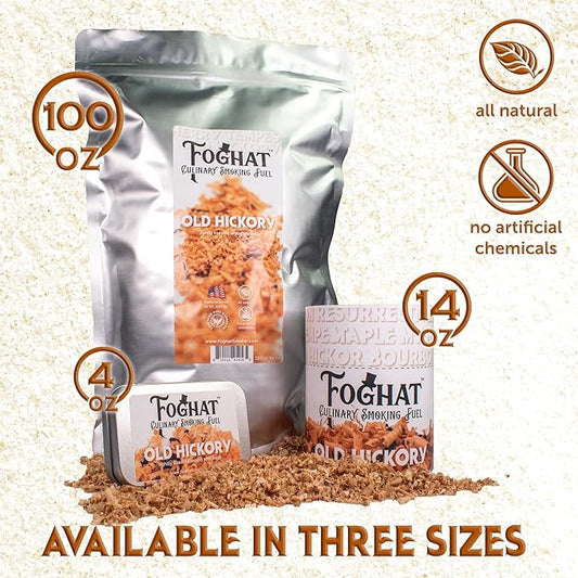 Foghat Cocktail Smoker Wood Chips - 100oz Old Hickory Shavings for Smoker, Whiskey & Drink Infuser Kit - All Natural, Culinary Wood Smoking Chips for Hand Held Cocktail Smoke Guns & Drink Smokers