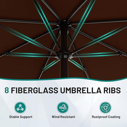 AreShark 10 FT Outdoor Patio Umbrella, Patio Table Umbrella with Push Button Tilt and Crank, Outdoor Patio Umbrellas with 8 Fiberglass Ribs, Patio Umbrellas for Market, Garden, Pool (Brown)