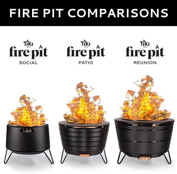 Smokeless Fire Pit 20-Inch – Portable Outdoor Wood Burning Fire Pit for Patio, Backyard & Camping, Stainless Steel, Removable Ash Pan, Stand & Cover – TIKI Social Fire Pit