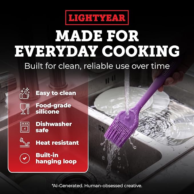 Lightyear Silicone Basting Pastry Brush Set (2 Pcs) ❘ 450°F Heat Resistant Oil Brush for Your Kitchen - Ideal For BBQ’s, Baking & Cooking 100% Food Grade Silicone - BPA Free & Dishwasher Safe (Purple)