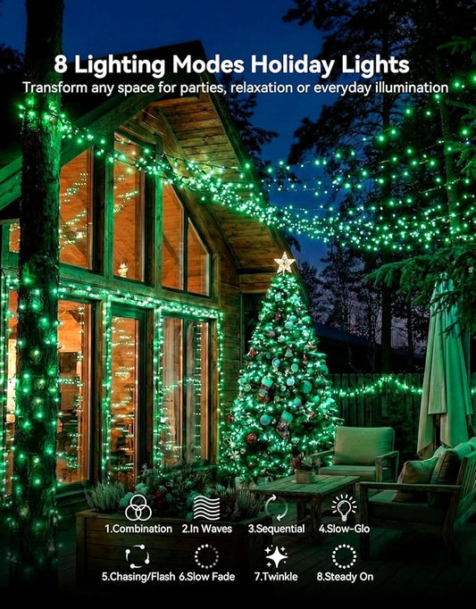 LitHome 99FT 300 LED String Lights Outdoor Indoor, 8 Modes Waterproof Christmas String Lights with Timer & Memory Function, Outdoor Christmas Lights Green Wire for Xmas Tree Party Garden, Green