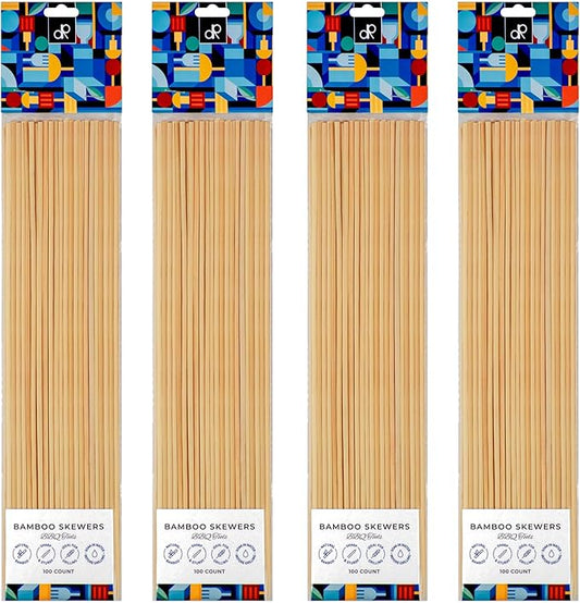 DecorRack 12" Natural Bamboo Skewers Sticks, 400 Wood Skewers for BBQ, Grilling, Kabob, Appetizers, Fruits, Smores, Cocktail, Brunch, Fondue Sticks, Barbeque, DIY Crafting, 12 inch (400 pack)
