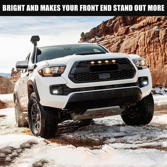 Seven Sparta 4 PCS Grill Led Lights with Fuse Adaptor Compatible with 2016-2023 Toyota Tacoma TRD Pro OEM Front Grille (Amber Light with Black Shell)