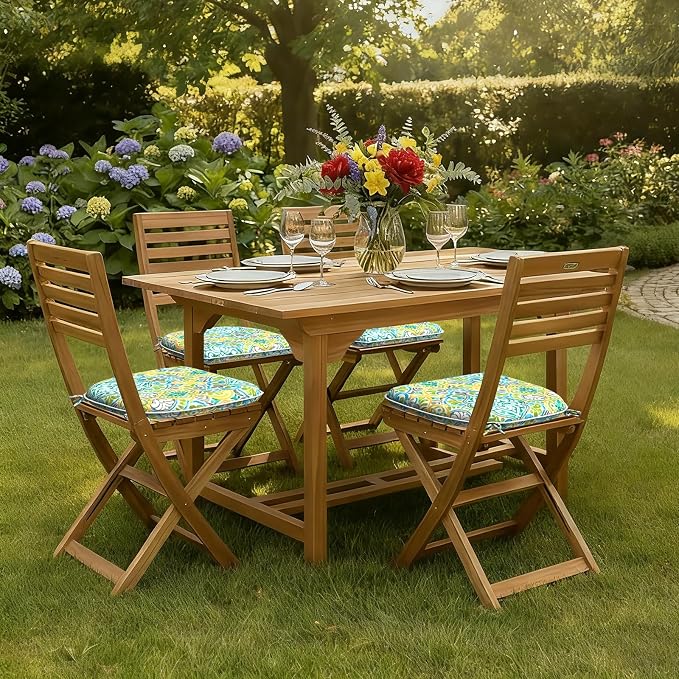 DYTXIII Set of 4 Outdoor Chair Cushions with Ties,Water Repellent Patio Chair Pads 17"x 16" for Outdoor Furniture,Round Corner Seat Cushions for Garden Yard Kitchen Damask Green