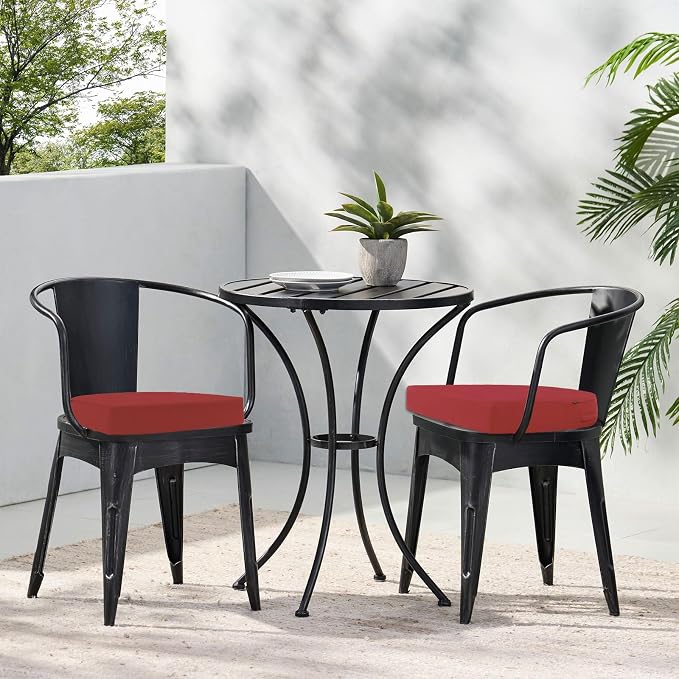 Topotdor Outdoor Chair Cushions Set of 2, 18"x18"x2" Waterproof Patio Chair Cushions for Outdoor Furniture, Round Corner Outdoor Seat Cushions Color Fastness Chair Pads with Ties, Bright Red