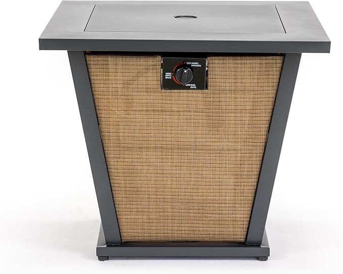 KEIKI 28 Inch Outdoor Propane Fire Pit Table, Square Gas Firepit with Textilene Side Panels, 50000 BTU Heating for Garden Deck with Cover