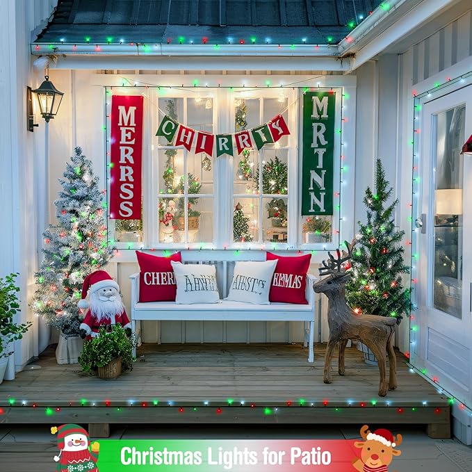 JMEXSUSS 200 LED Red White and Green Christmas Lights Outdoor, 66ft Connectable Twinkle String Lights Plug in, 8 Modes Waterproof Christmas Tree Lights for Outside Indoor Yard Xmas Decoration