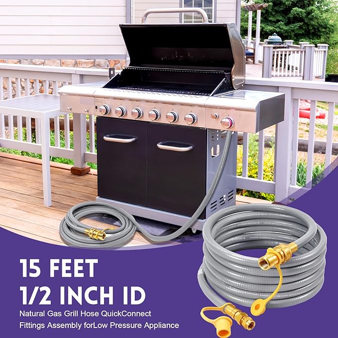 GasSaf 15 FT 1/2" ID Natural Gas Hose with Quick Connect Fitting, Natural Gas Conversion Kit for Gas Grill, Generator, Patio Heater and More - CSA Certified