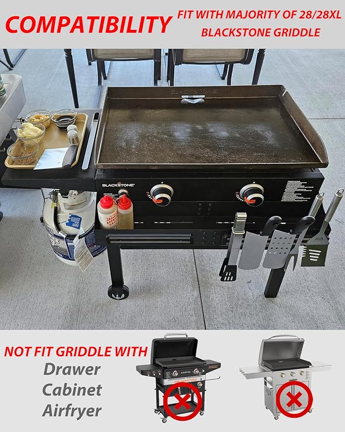 Front Griddle Caddy for Blackstone 28/28XL Inch With Two Magnetic Tool Holders, Large Capacity for Blackstone Griddle Accessories 28 Inches Bottle Storage, Easy Front Access, Black Stone Caddy