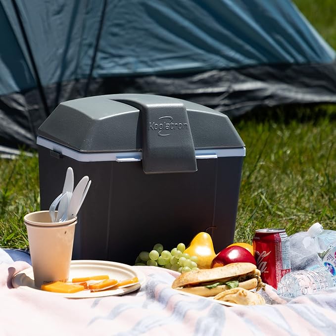 Koolatron Electric Portable Cooler Plug in 12V Car Cooler/Warmer 9.8 qt (9 L), No Ice Thermo Electric portable Fridge for camping, Travel Road Trips Trucking with 12 Volt DC Power Cord, Gray/White.