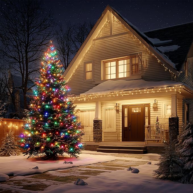 TW SHINE Christmas Lights, 600 LED 196FT Christmas String Lights Plug-in with 8 Modes Timer and Remote, Waterproof Outdoor Decorations for Bedroom Wedding Party Yard Tree Decor, Multi-Colored