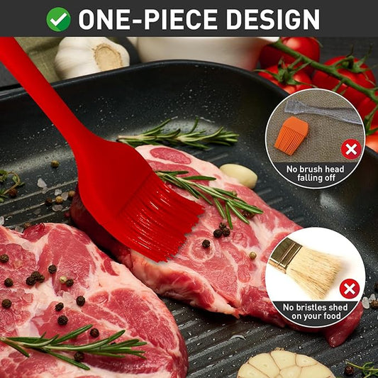 Begonia Silicone Basting Pastry Brush-2pcs Heat Resistant Cooking Brush for Oil, Sauce, Butter, BBQ, Grill and Marinade, BPA Free, Dishwasher Safe ๏ผRed๏ผ