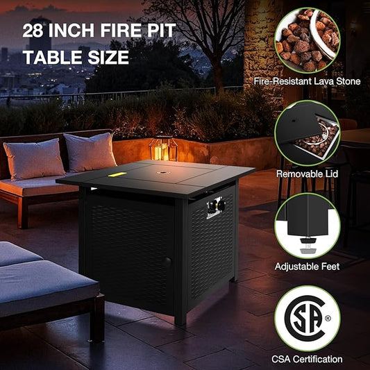 hykolity 28 inch Fire Pit Table, 50000 BTU Patio Heater, 2 in 1 Outdoor Gas Fire Pit with Removable Lid & Lava Stone, CSA-Certified for Gas Fire Pit, Deck Garden Backyard