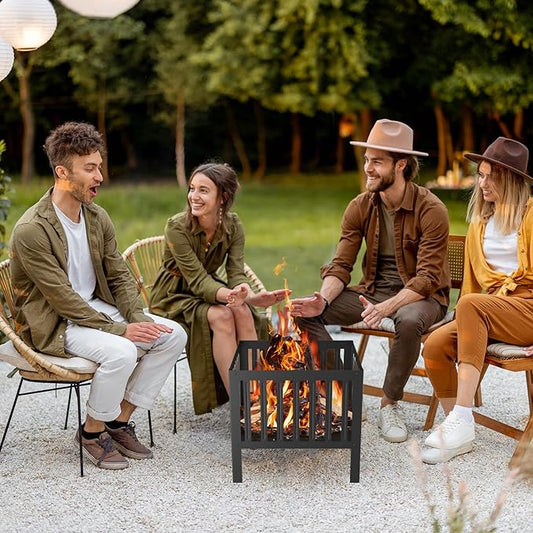 YSEJOMP 16 x 16 Inches Square Fire Pit/Bonfire Pit - Perfect for Garden Family Parties & Camping - Durable and Portable Design for Outdoor Enjoyment,Four-Sided Hollow and Breathable,Black
