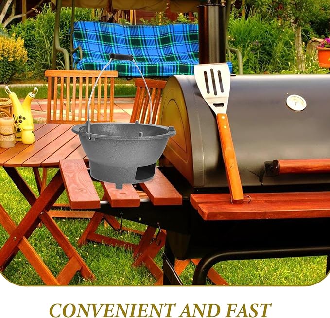 SUPVOX Cast Iron Charcoal Grill Stove Large Portable Bbq Grill with Handle round Outdoor Cast Iron Charcoal Stove for Camping and Backyard Cooking