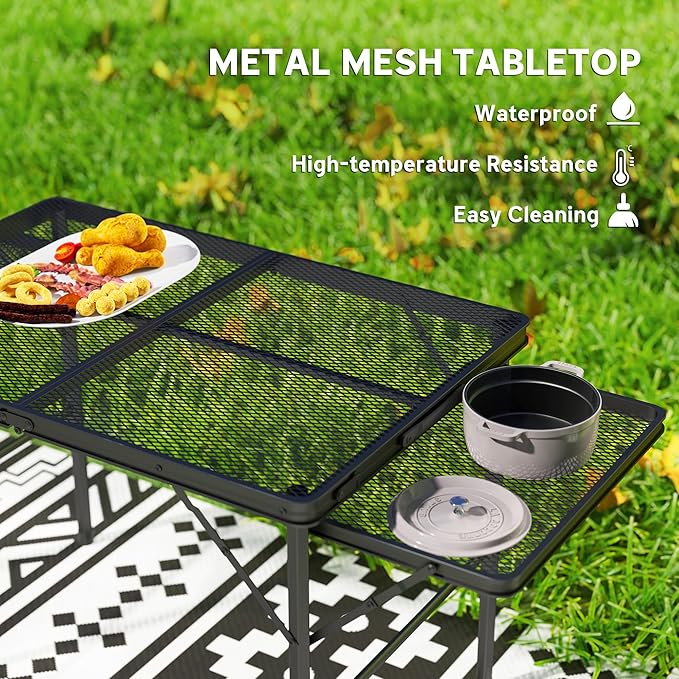 Black Portable Charcoal Grill Foldable Grills BBQ Grill Charcoal Grill for Travel, Camping, Outdoor BBQ Grill Camping Grill Charcoal Kettle Grills Outdoor Cooking Table 53.9" L x 24.4" W x 22.4"H