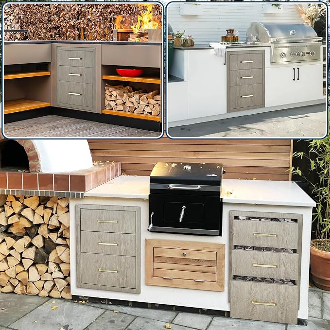 PeakPursuit Stainless Steel Outdoor Kitchen Triple Drawers - Heavy Duty with Handles, Weather-Resistant Flush Mount for BBQ Island, Patio Grill & Outdoor Cooking Space, 14" W x 20.3" D x 23" H
