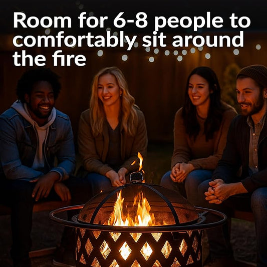 Sunnydaze Crossweave Outdoor Fire Pit - Wood-Burning Fire Pit for Outside with Spark Screen, Poker and Round Cover - 30-Inch - Bronze