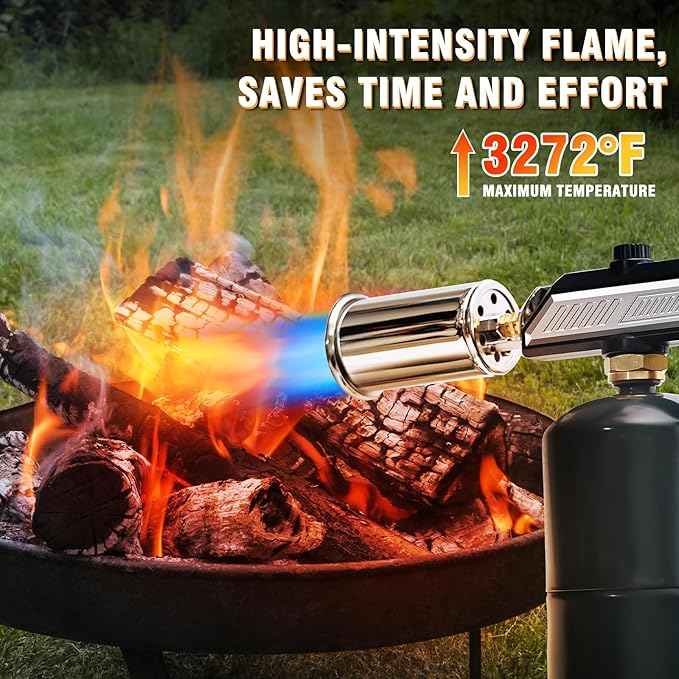Powerful Grill & Cooking Propane Torch With a Safety Lock, Sous Vide, Welding Torch, Adjustable Wood Torch Burner for Searing Steak, BBQ, Campfire Starter,Black & Silve(Tank Not Included)