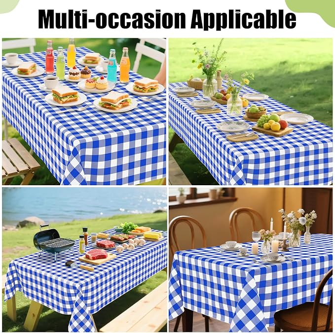 Smiry Picnic Table Cloth, Vinyl Tablecloths with Flannel Backing, 54"x54" | Waterproof Square Table Cloth, Wipeable Buffalo Plaid Table Cover for Indoor and Outdoor (Blue & White)