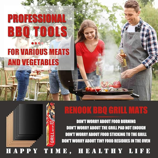 Grill Mats for Outdoor Grill, Set of 10 ๏ผ5 Black+5 Copper๏ผGrill Mat for Gas Grill, Non-Stick BBQ Sheets for Grilling, 15.75 X 13 Inch