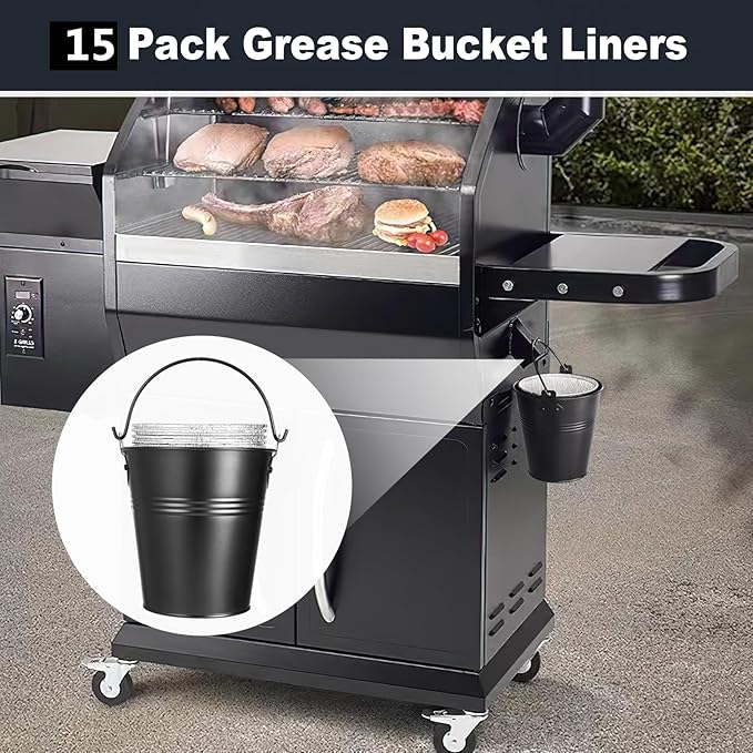 15 Pack BAC407 Grease Bucket Liner for Traeger Grills,Drip Liner Drip Pan for HDW152 Grease Bucket Traeger Pro Series 575/780, 20/22/34, Ironwood 650/885 Grills