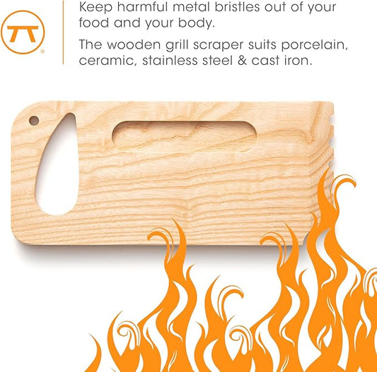 Outset Grill Cleaning, Wood Grill Scraper, 10" Bamboo BBQ Cleaner