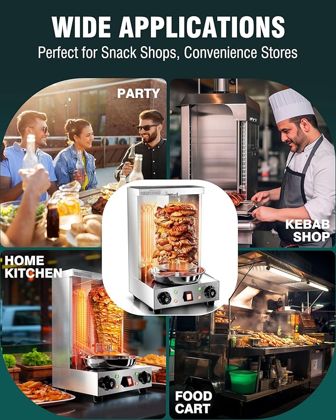 WantJoin Shawarma Grill Machine - 22 LBS Capacity Electric Shawarma Machine w/ 2 Burners, 122°F to 572°F Temp For Chicken, Beef, Gyro Meat, Stainless Steel Gyro Machine For Commercial Use, 2520W
