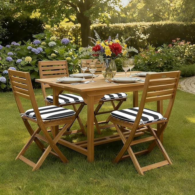 DYTXIII Set of 4 Outdoor Chair Cushions with Ties,Water Repellent Patio Chair Pads 17"x 16" for Outdoor Furniture,Round Corner Seat Cushions for Garden Yard Kitchen Cabana Black