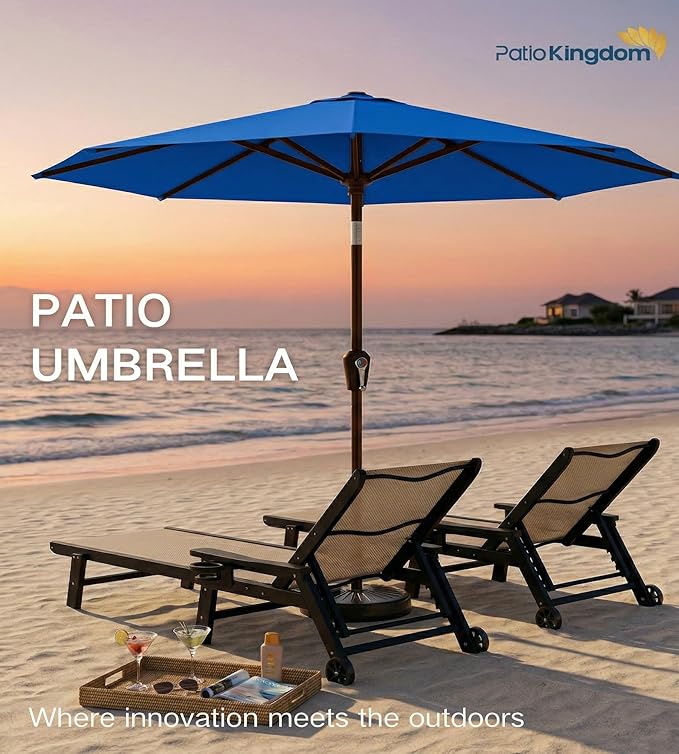 PatioKingdom 10FT Patio Umbrella with Push Button Tilt and Crank, Outdoor Market Umbrella with 8 Fiberglass Ribs, UV Protection Table Umbrella for Pool,Backyard,Garden,Deck