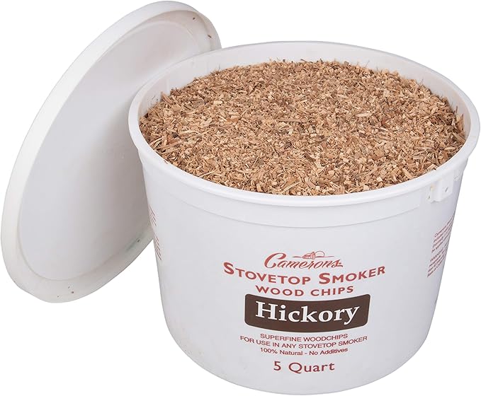 Camerons All Natural Extra Fine Hickory BBQ Wood Chips for Smokers (5 Quart, 4.731L) Kiln Dried Wood Sawdust Shavings for Cocktail Smoking Guns, Stovetop Smokers, Smoke Boxes - Barbecue Grilling Gifts