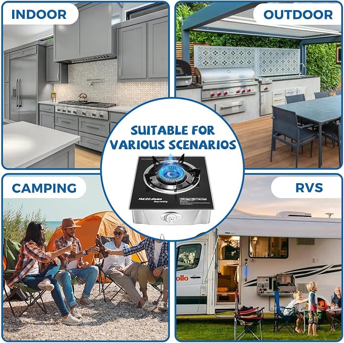 Single Burner Propane Stove 15000 BTU, Portable Gas Stove 1 Burner, Camping Stove Propane with LPG Adapter Hose for Indoor and Outdoor Kitchen Cooking