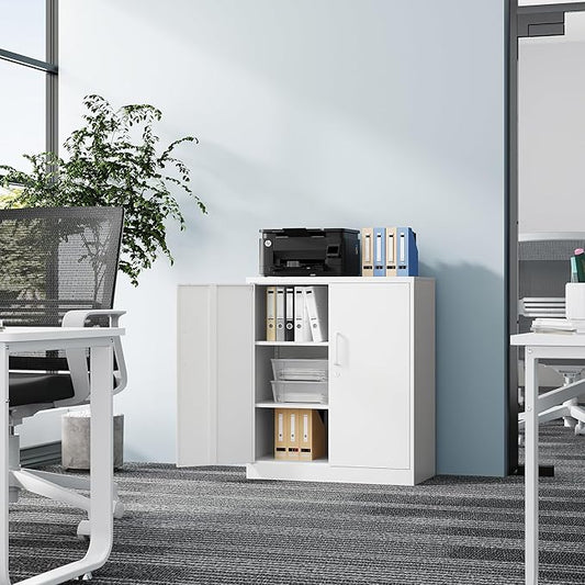 Fesbos Metal Storage Cabinet-36โ Tall Steel File Cabinet with Lockable Doors and Adjustable Shelves-White Steel Storage Cabinet for Home, School, Office, Garage